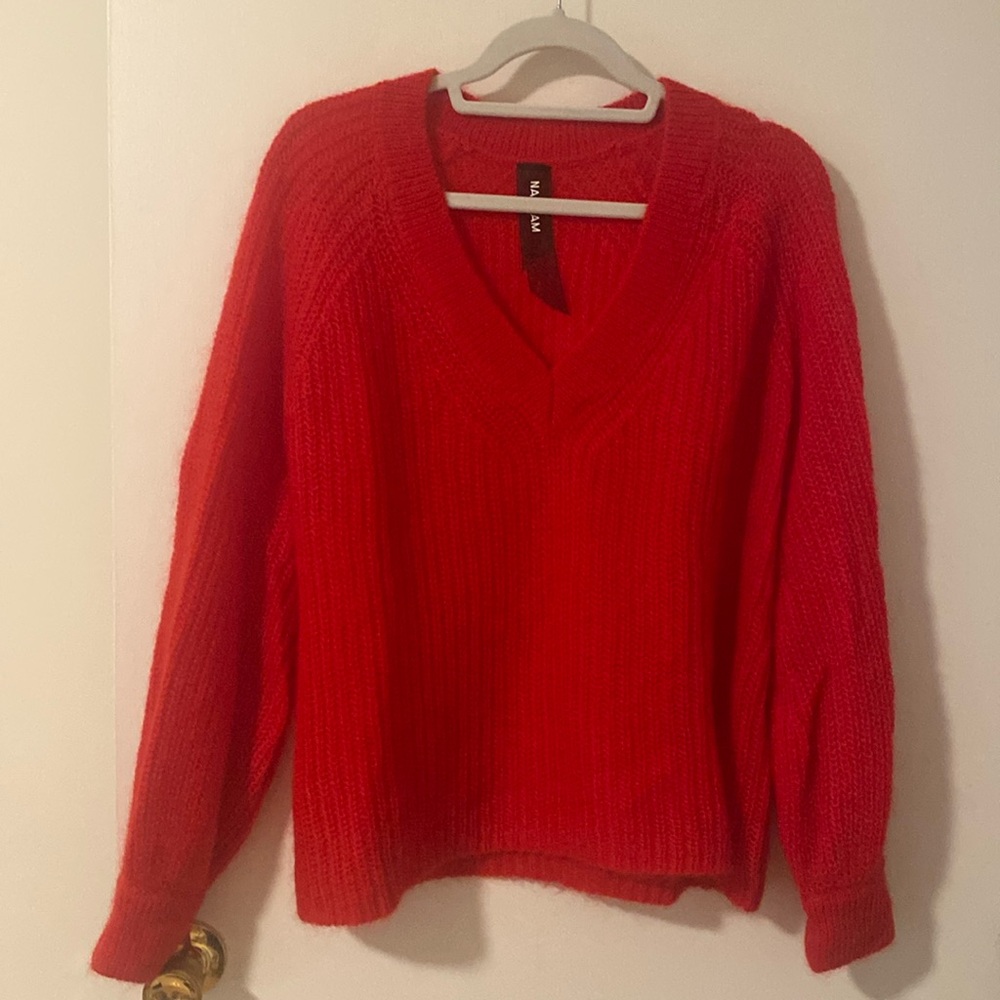 NAADAM Red V-Neck Cozy Sweater - Picture 3 of 7
